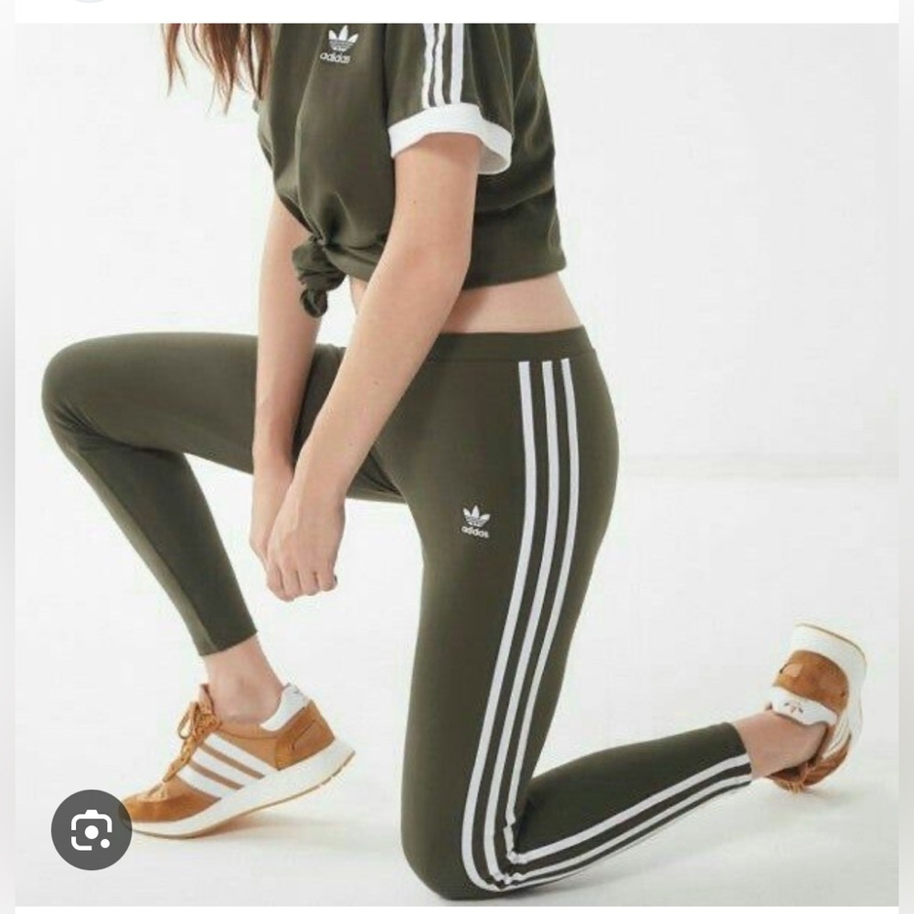 Adidas Three Stripes Leggings Olive Green S